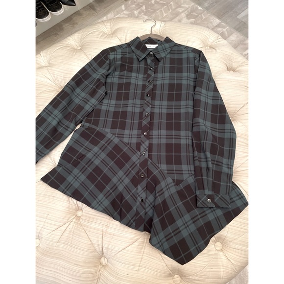 New Susan Graver Plaid Silky Asymmetrical Blouse - Picture 6 of 12